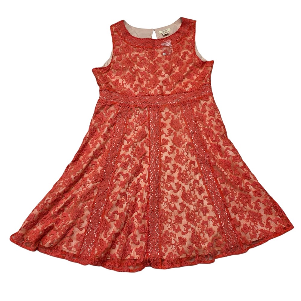Sundance Coral Lace Fit‎ Flare Dress Keyhole Back Sleeveless Women 14 NWOT